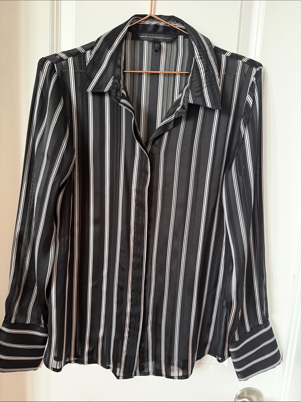 Women's Black and White Stripe Button-Up Blouse - White House Black Market